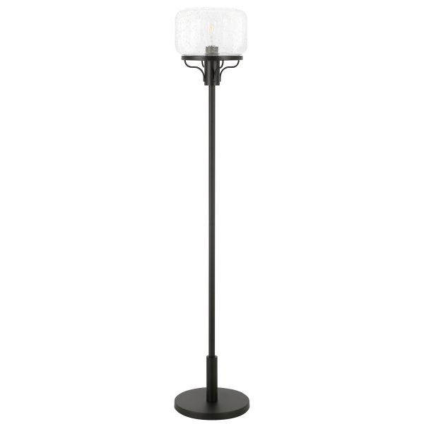 Tatum Globe and Stem Floor Lamp with Glass Shade in Blackened Bronze/Seeded