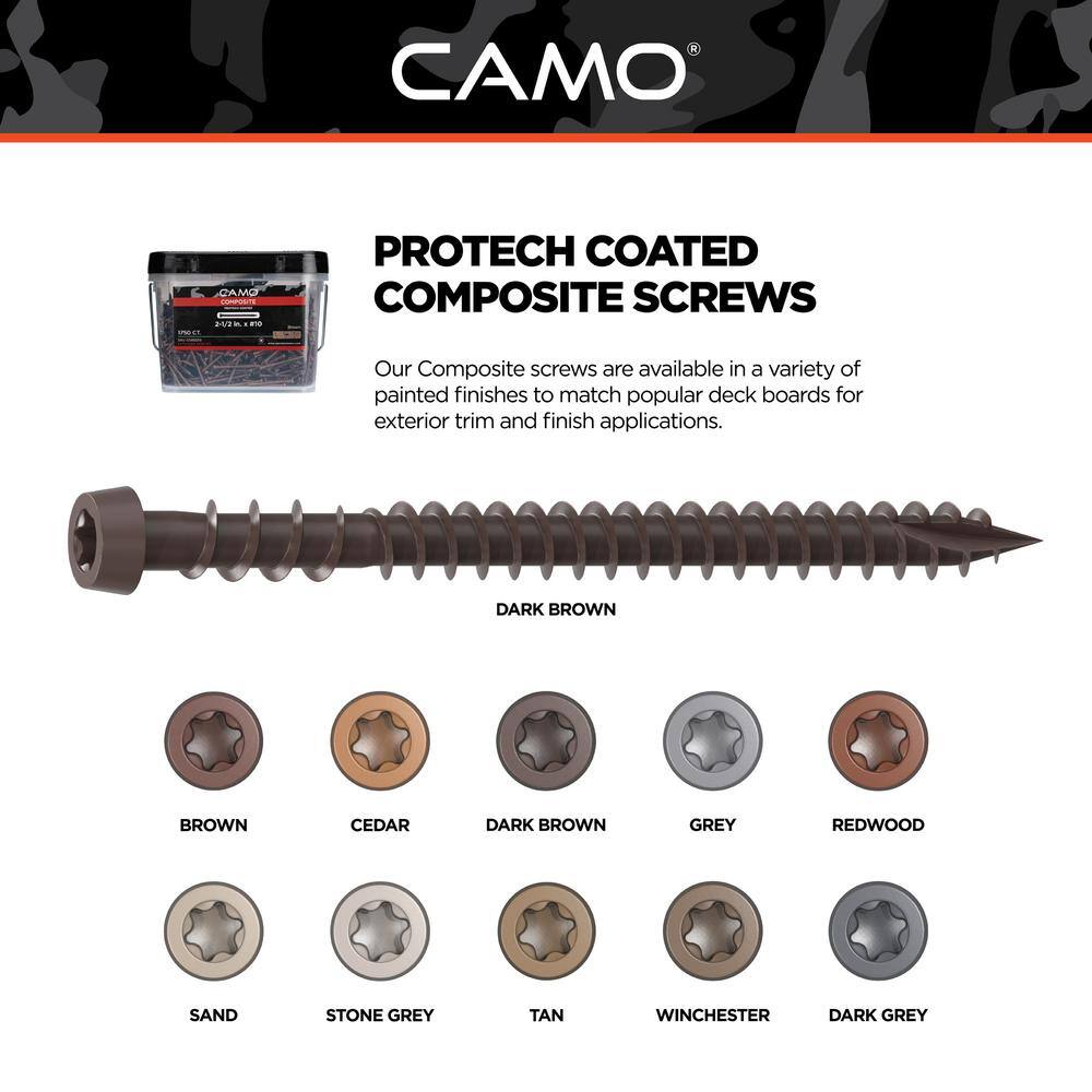 CAMO #10 2-12 in. Dark Brown Star Drive Trim-Head Composite Deck Screw (100-Count) 0349050