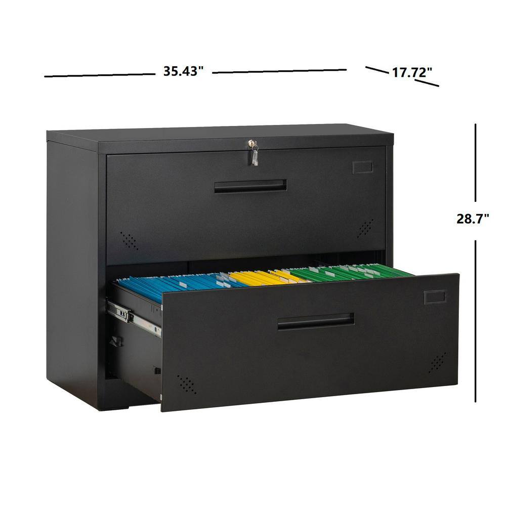 Tatahance Black Metal Steel Lateral Filing Cabinet with Large Deep Drawers Locked by Keys W25262859-Z