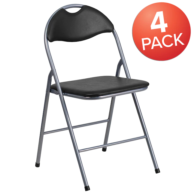 Flash Furniture 4-Pack Black Standard Folding Chair with Upholstered Seat (Indoor)