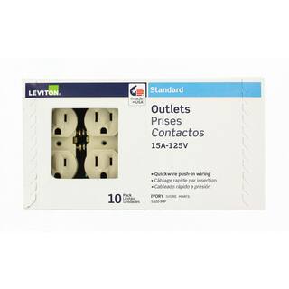 Leviton 15 Amp Residential Grade Grounding Duplex Outlet Ivory (10-Pack) M25-05320-IMP