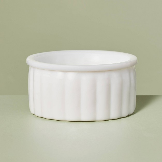 Ribbed Milk Glass Bathroom Trinket Dish White With Magnolia