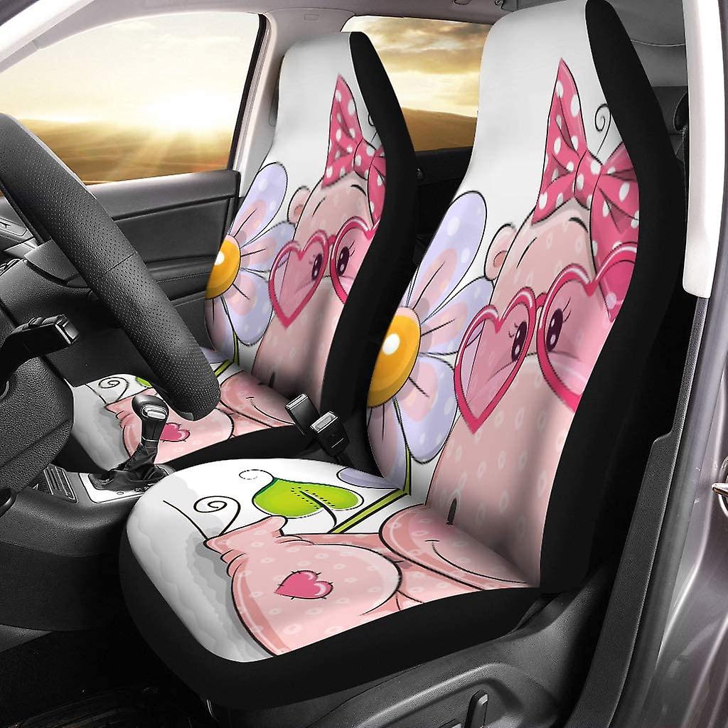 Set Of 2 Car Seat Covers Pink Baby Hippo Flower On Beautiful Big Birthday Cartoons Universal Auto Front Seats Protector Fits