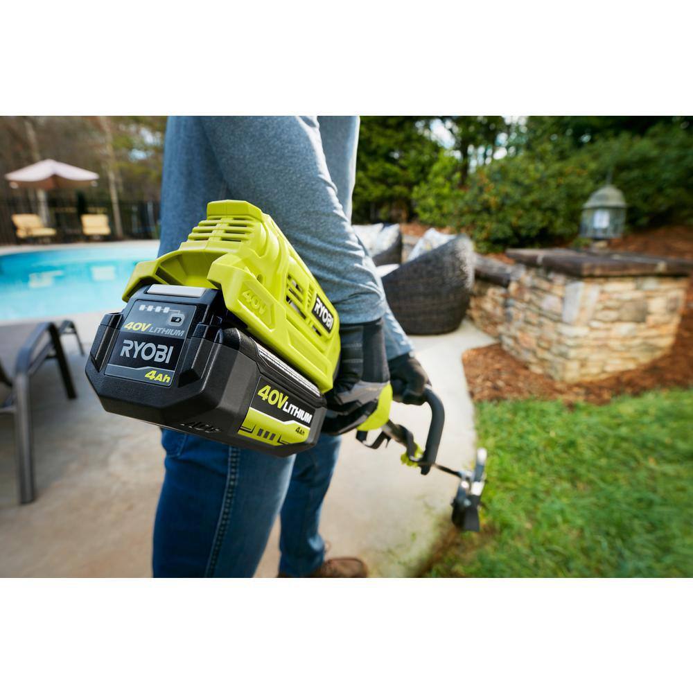 RYOBI 40V Cordless Battery Attachment Capable String Trimmer  Leaf Blower wLINK Wall Storage Kit- 4.0 Ah Battery  Charger RY40940-ST