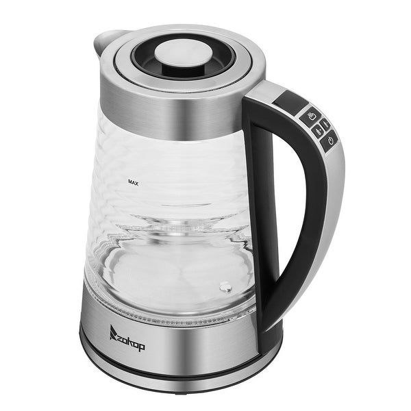 2.2L Electric Glass Kettle， Wave Body Kettle With Electronic Handle