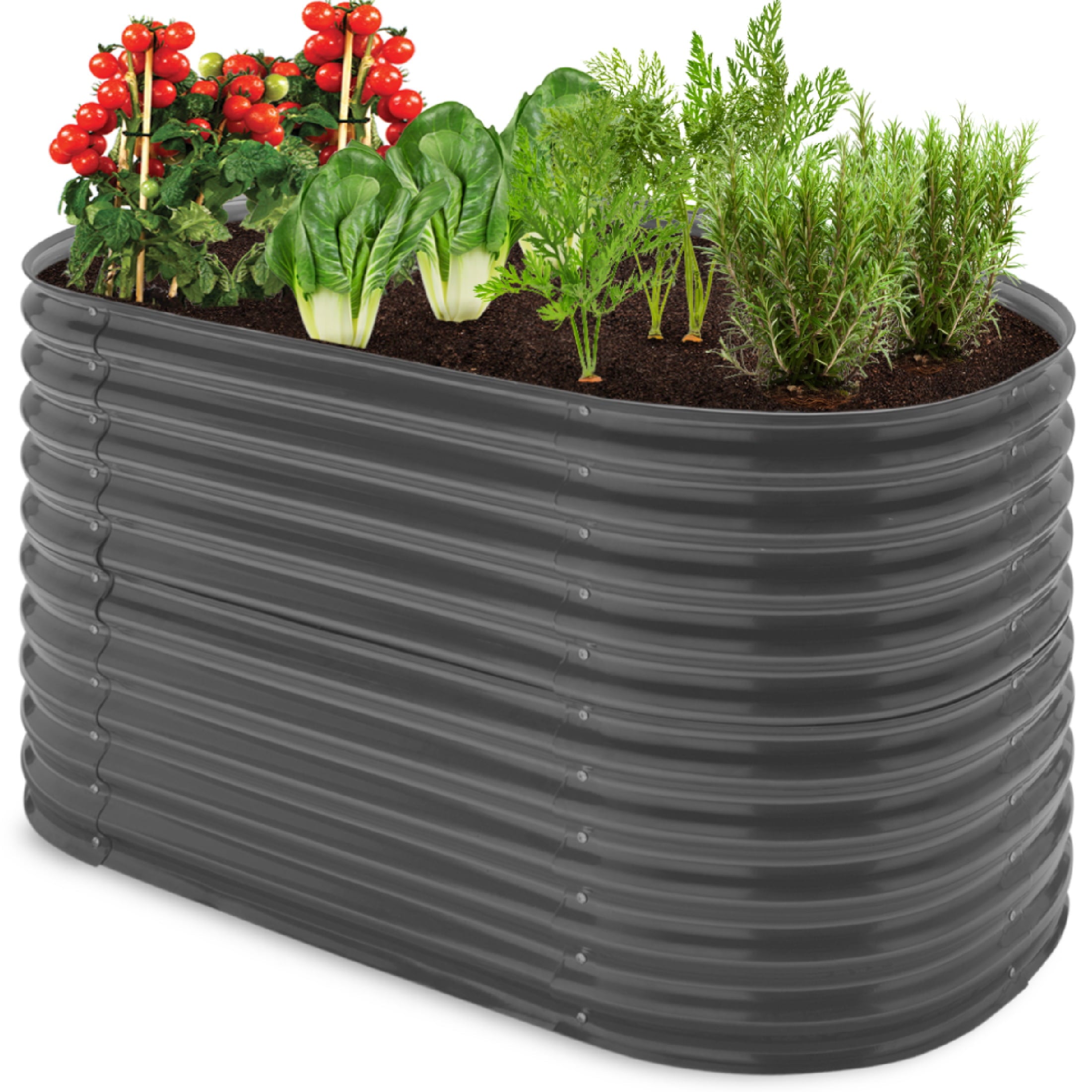 Best Choice Products 63in Oval Metal Raised Garden Bed, Customizable Outdoor Planter for Gardening, Plants - Dark Gray