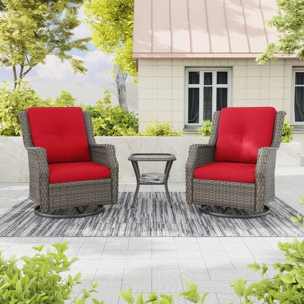 Cozywor 3Piece Wicker Patio Swivel Rocking Chair Outdoor Bistro Set