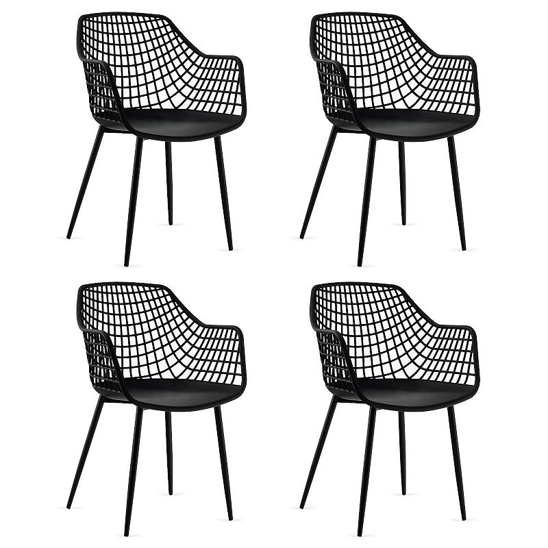 Set of 4 Heavy Duty Modern Dining Chair with Airy Hollow Backrest