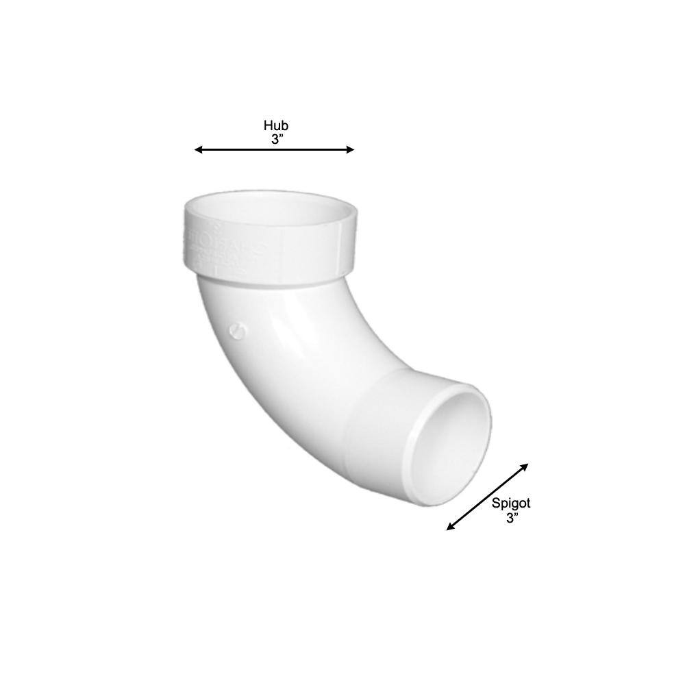 Charlotte Pipe 3 in. PVC DWV 90-degree Long Sweep Hub x SPG 14 Bend Street Elbow Fitting PVC 00309  1000HD