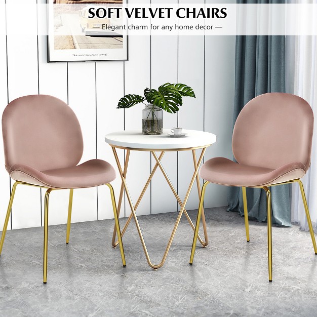 Costway Set Of 2 Velvet Accent Chairs Dining Side Chairs W gold Metal Legs Pink beige green grey