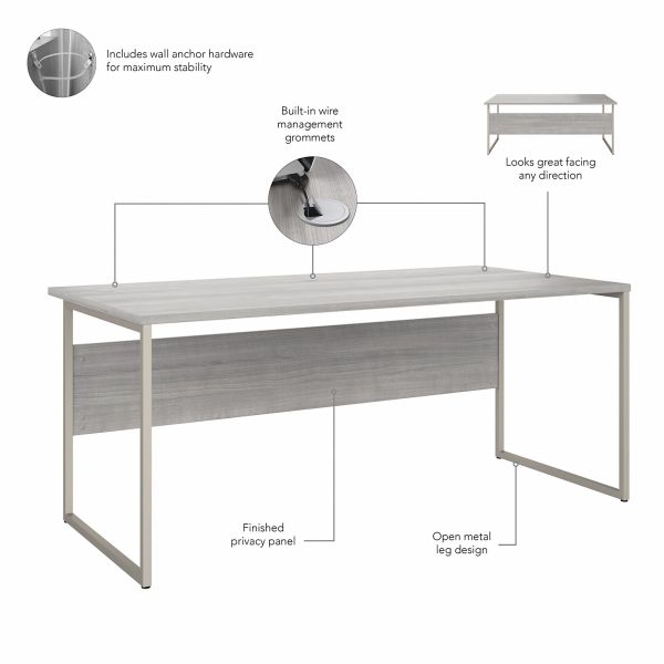 Bush Business Furniture Hybrid 72W x 36D Computer Table Desk with 3 Drawer Mobile File Cabinet in Platinum Gray