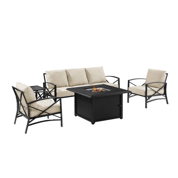 Kaplan 5pc Outdoor Sofa Set With Fire Table Oatmeal Crosley