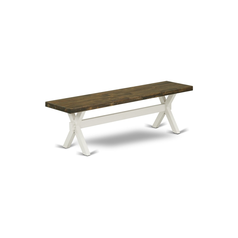 East West Furniture X Style Modern Dining Room Bench with Wooden Seat(Finish Options)