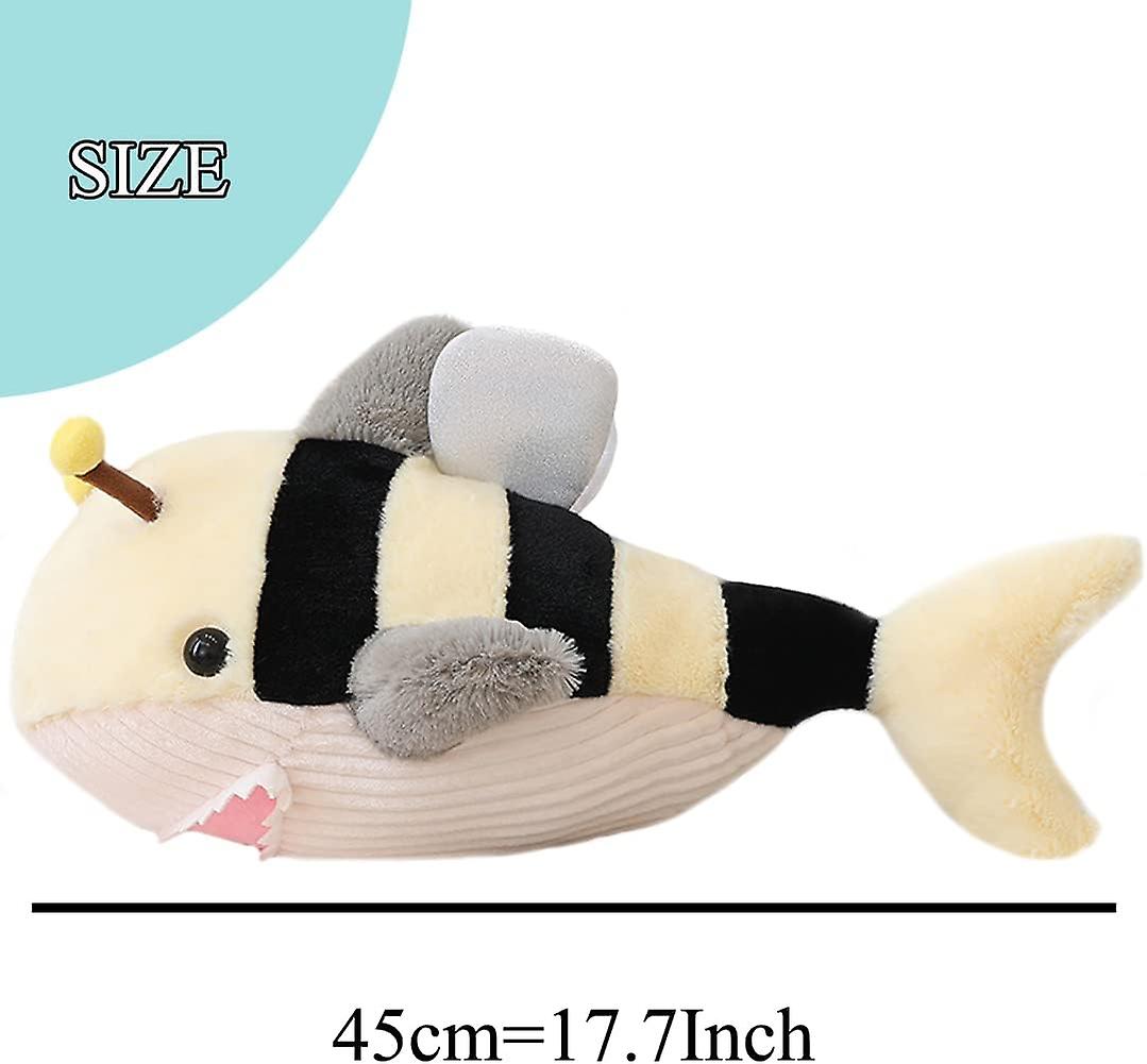 Cute Bumblebee Shark Stuffed Ocean Toy Soft Yellow Bee Shark Plush Japanese Anime Lifelike Shark Dolls Plushie Honeybee Shark  17.7''(only For Age 14+