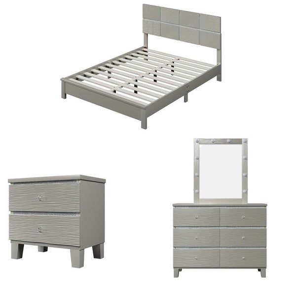 5-Pieces Champagne Silver Wooden Bedroom Sets - - 37893685