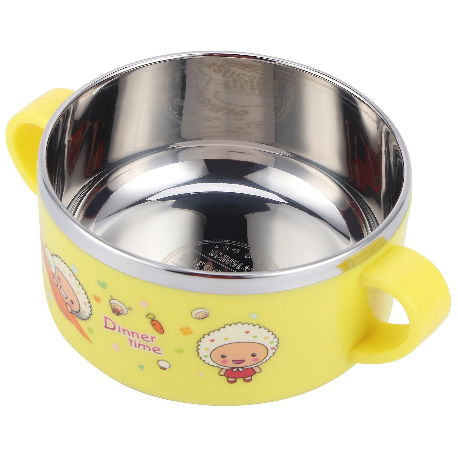 Baby Children Bowl Cartoon 304 Stainless Steel Rice Feeding Bowl with Lid TablewareYellow