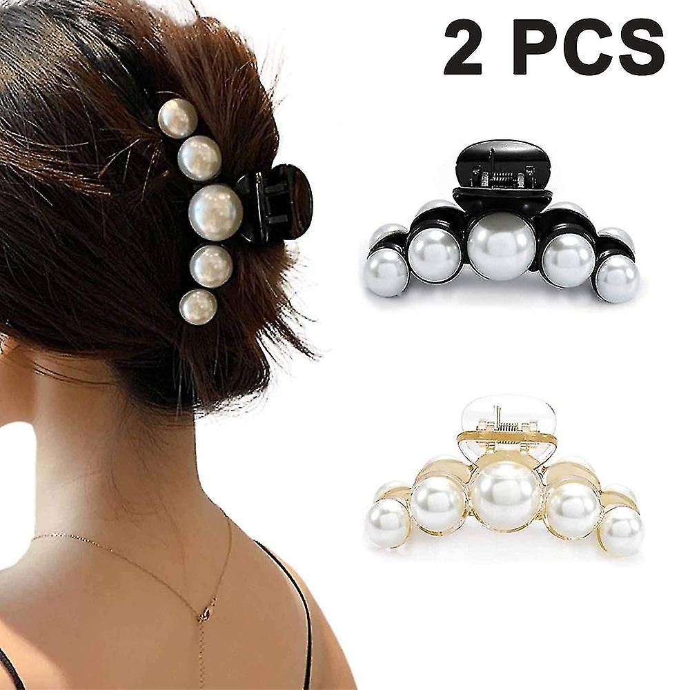 2 Pieces Large Pearl Hair Claw Clips Set Hair Catch Barrette Jaw Clamp Fake Pearl Hair Clip Clamp Assorted