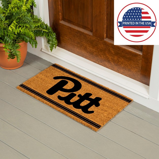 Evergreen University Of Pittsburgh Logo Turf Mat Brown 28 X 16 Inches Indoor Outdoor Doormat