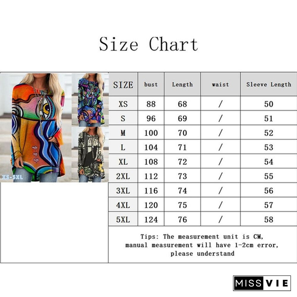 Plus Size Women's Fashion Loose Casual Round neck Floral print long sleeve Autumn T Shirts Pullovers