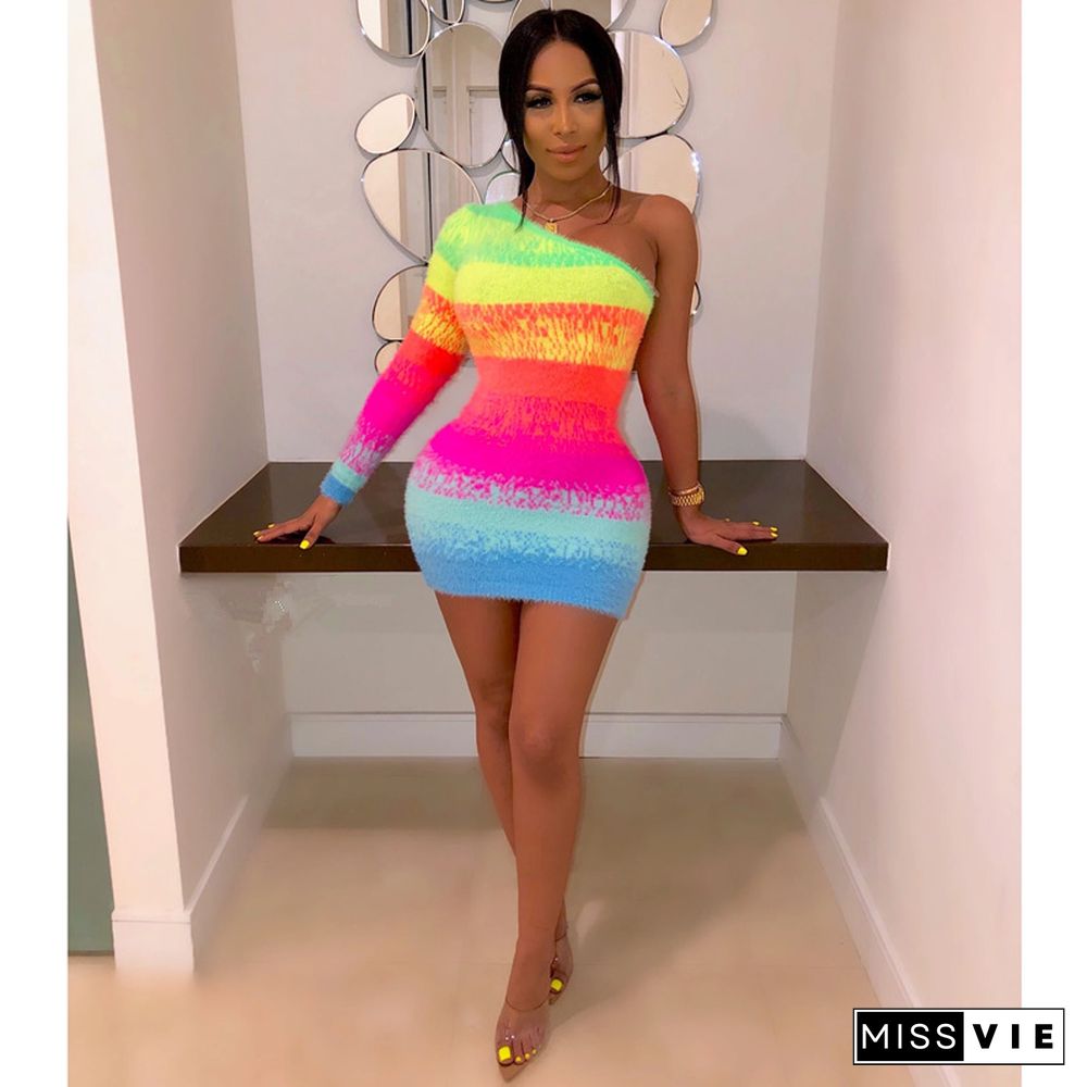 Colorful Printed Single Sleeve Bodycon Mini Dress