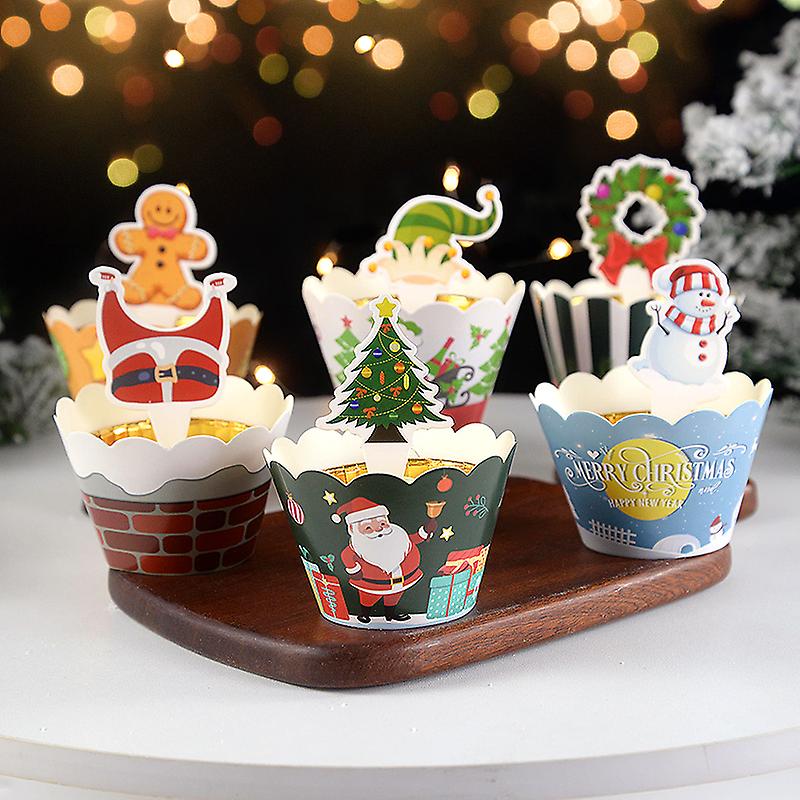 Born Pretty Santa Claus Xmas Tree Cake Topper Cartoon Christmas Cupcake Wrapper For New Year Party Cake Decoration Diy Baking Accessories