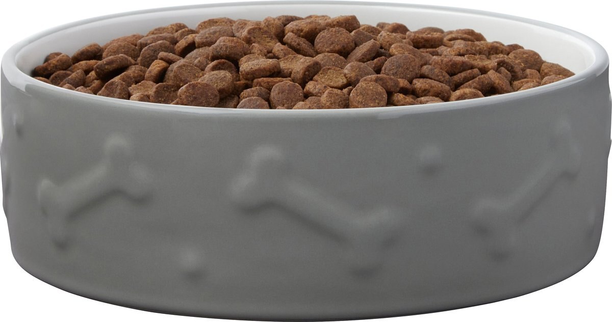 Frisco Bones Non-skid Ceramic Dog and Cat Bowl， Gray