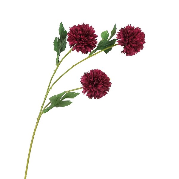 Set of 6 Red Burgundy Artificial Pom Pom Mum Flower Stem Spray 26in