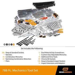 GEARWRENCH 14 in. 38 in. and 12 in. Drive Master Mechanics Tool Set with Impact Sockets (788-Piece) 8905989072CB