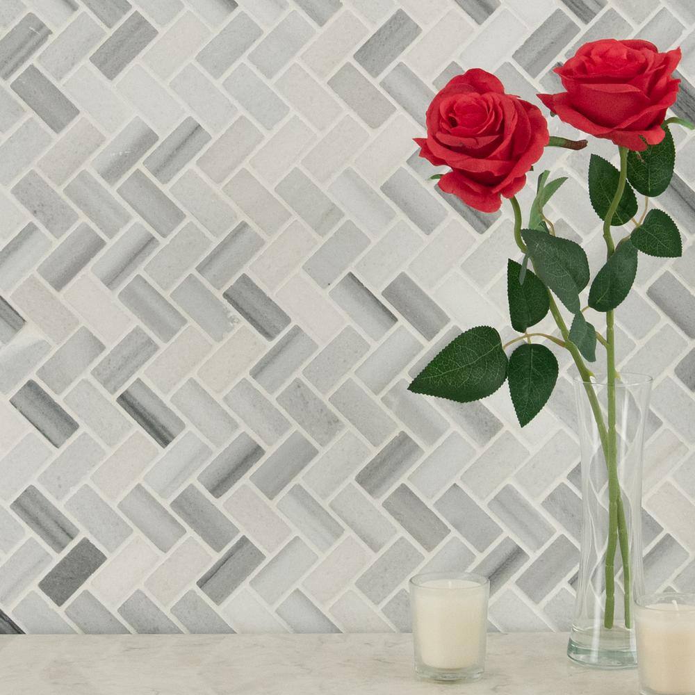 MSI Bergamo Herringbone 12 in. x 12 in. Polished Marble Floor and Wall Tile (0.94 sq. ft.Each) BERGAMO-HB