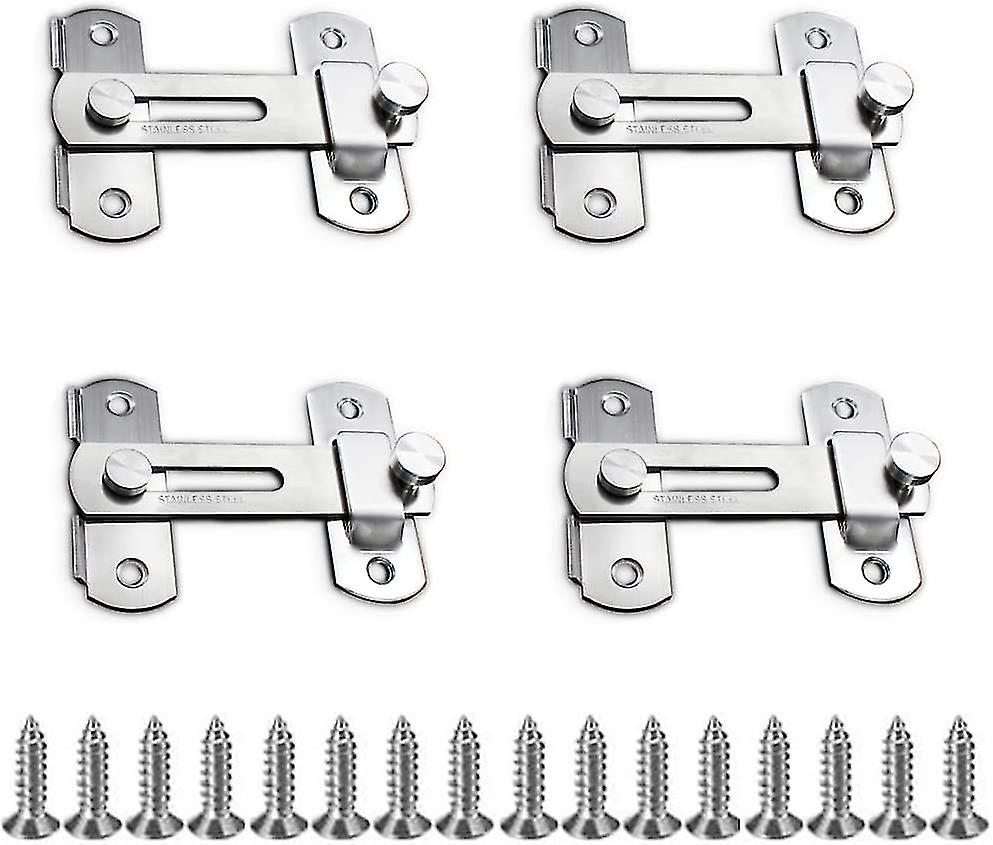 4 Pieces Door Latch， Security Latch， Sliding Hasp， Stainless Steel Door Latch For Door， Cabinet， Drawer