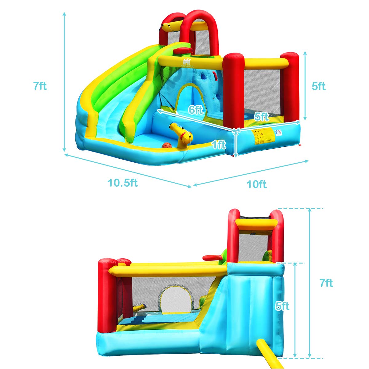 BOUNTECH 6 in 1 Bounce House w/ Climbing Wall & Jumping Area for Outdoor