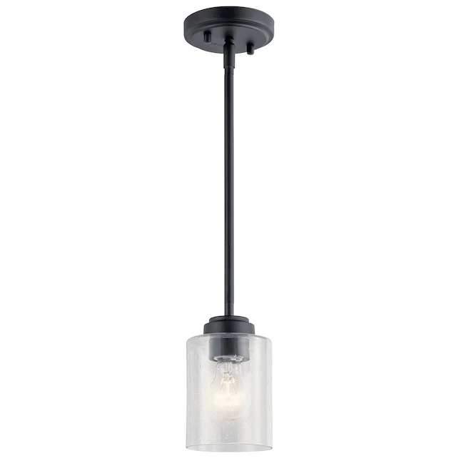 Kichler 44032BK Winslow Black Modern/Contemporary Seeded Glass Cylinder Mini Pendant Light