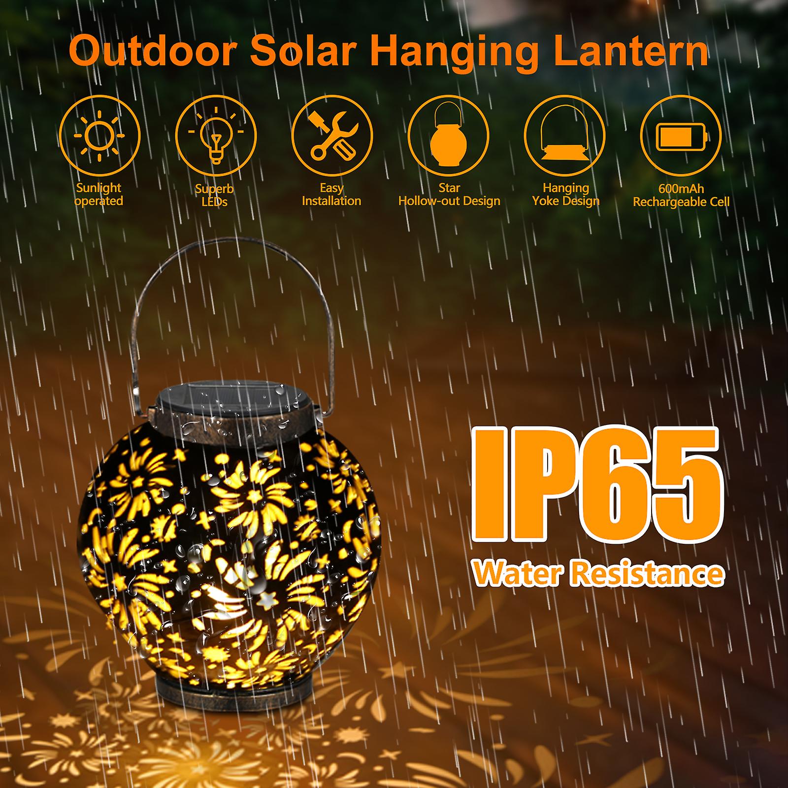 D C 2v Solar Powered Energy Leds Lantern Light Outdoor H Anging Lamp Ip65 Water Resistance Built-in 600mah High Capacity Rechargeable Cell For Patio G