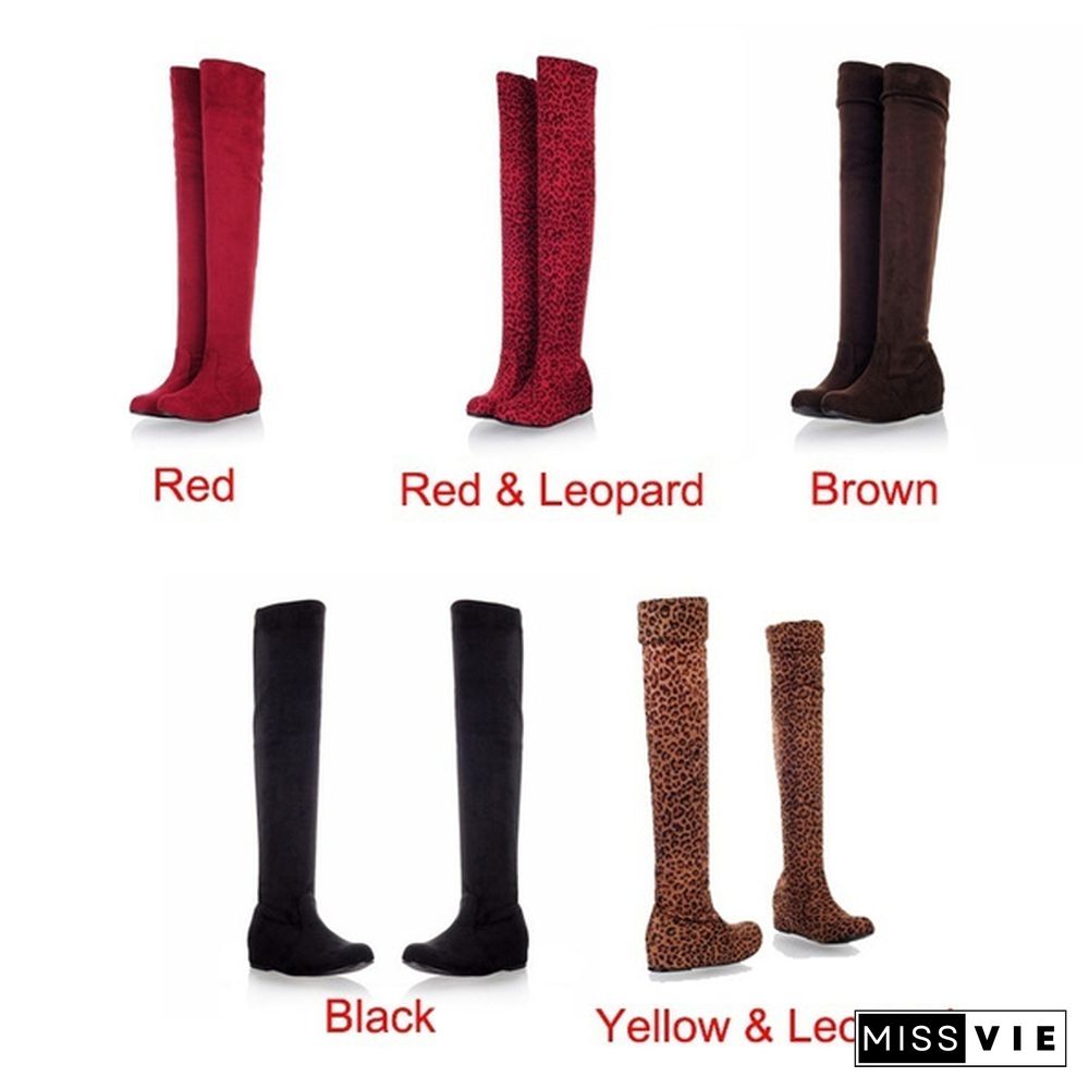 Fashion Black Leopard Women Boots Winter Spring Ladies Flat Bottom Boots Shoes Over The Knee High Leg Suede Long Boots And Short Boots Designer