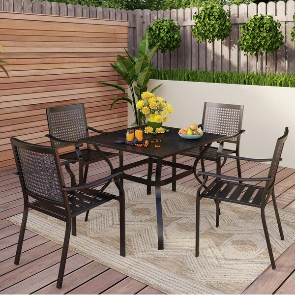 5piece Outdoor Ecoated Patio Dining Set with Stackable Chairs