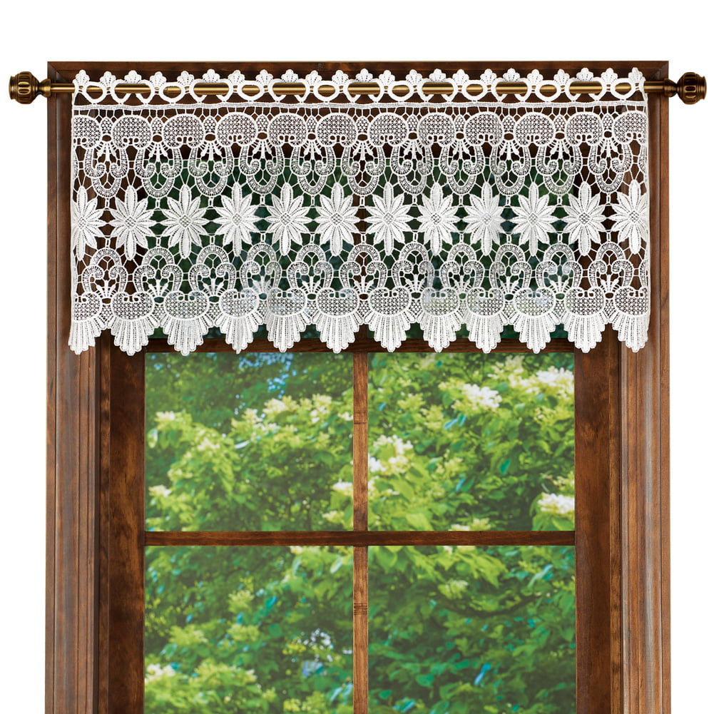 Collections Etc Macrame Curtain Scalloped Valance Window Topper for Bathroom, Bedroom, Kitchen, White