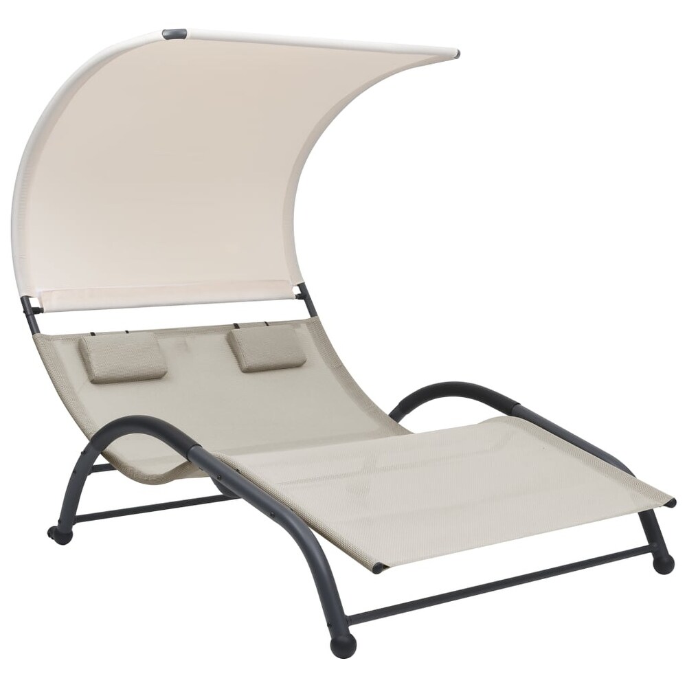 vidaXL Double Sun Lounger with Canopy Textilene Cream   74.8\