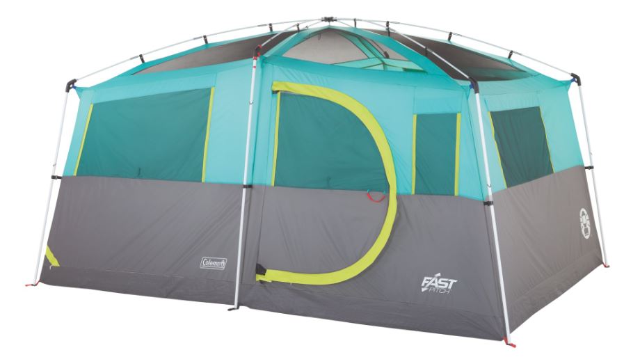 Coleman Tenaya Lake 8 Person Lighted Fast Pitch Cabin Tent， 1 Room， Teal