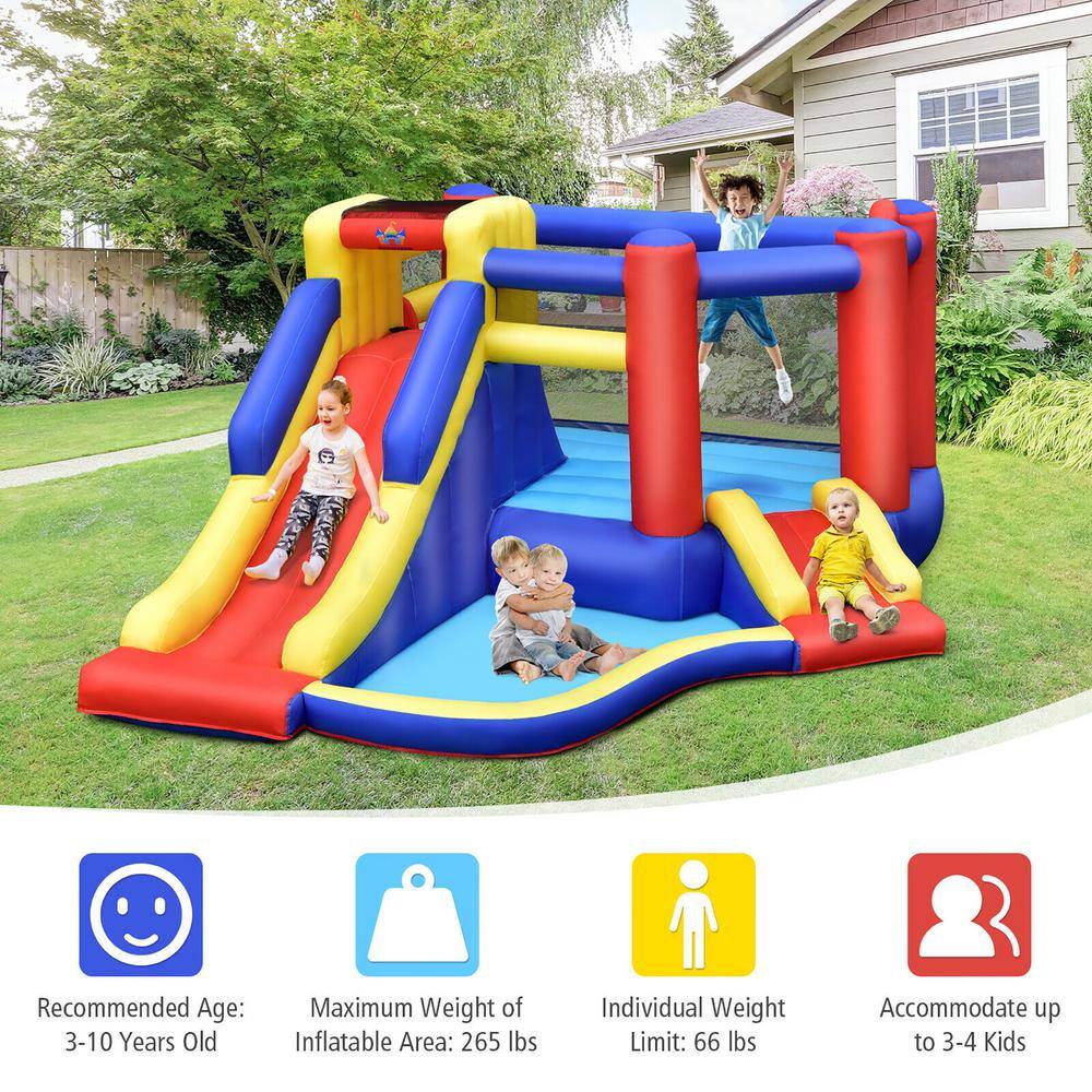 Gymax Inflatable Bouncy Castle House Kids Jumping Bounce House wDouble Slides and 550-Watt Air Blower GYM10600