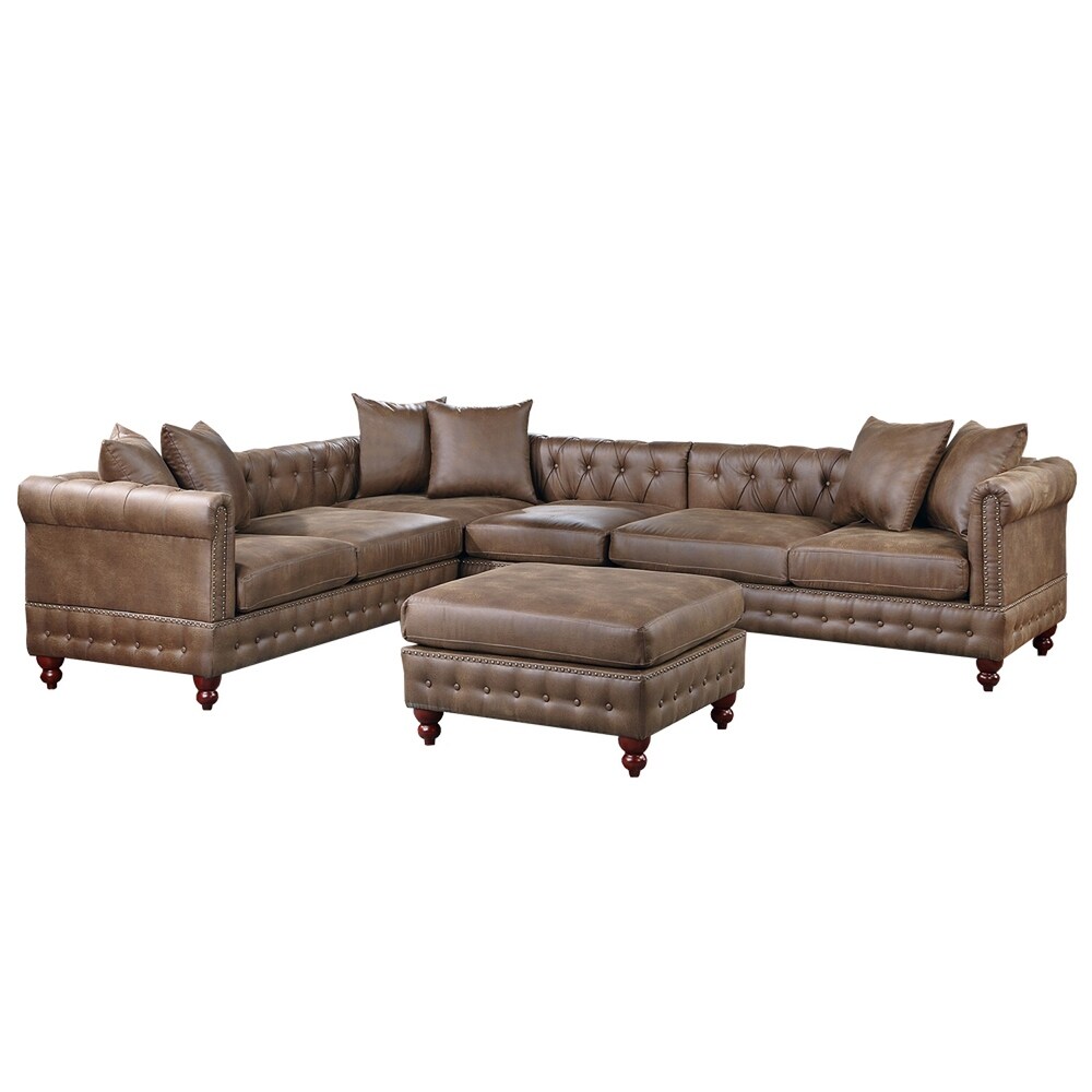 4 Piece Leatherette Upholstered Sectional Sofa Set with Wood Legs