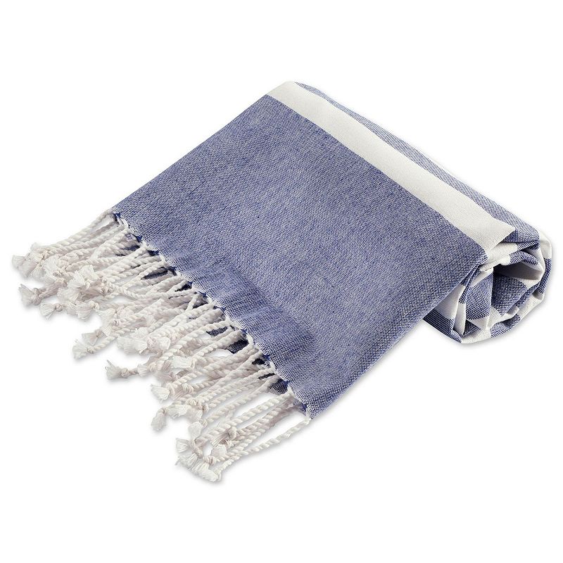 59 Blue and White Striped Rectangular Turkish Towel