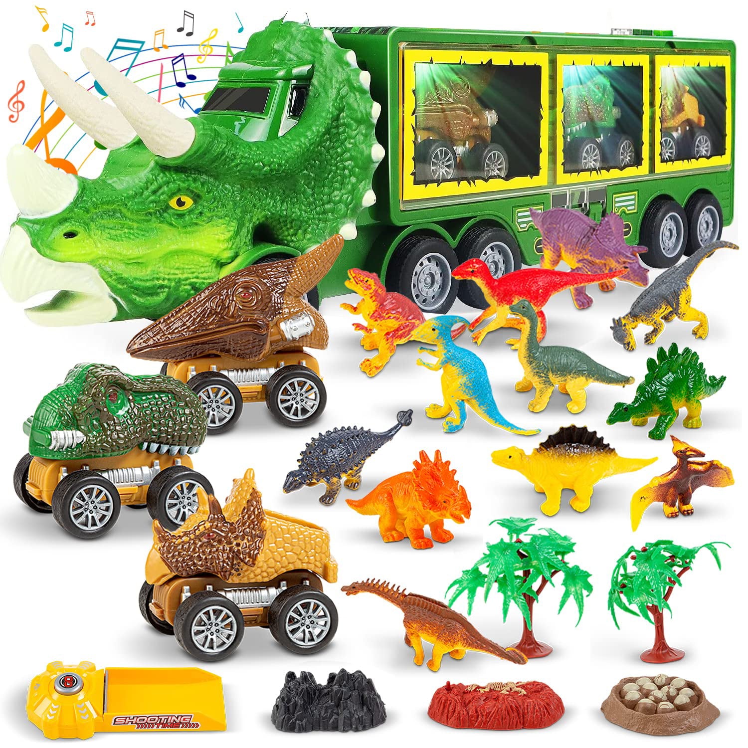 Toyvelt Dinosaur Toys for Kids 3-5 -Giant Dinosaur Truck， 12 Dinosaurs and 3 Dinosaur Car， with Lights and Sound Effects Best Kids Dinosaur Toys and Toys for 5 Year Old Boys Girls (Dinosaur Boy Toys)