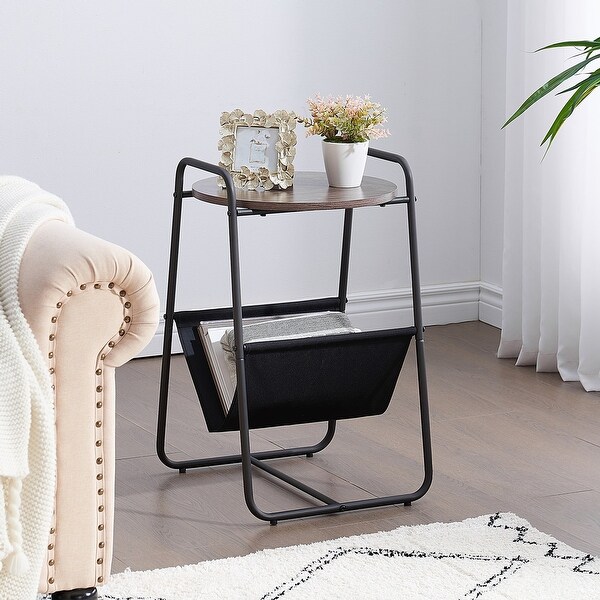 VECELO Modern Round Side Table/End Table with Storage Area