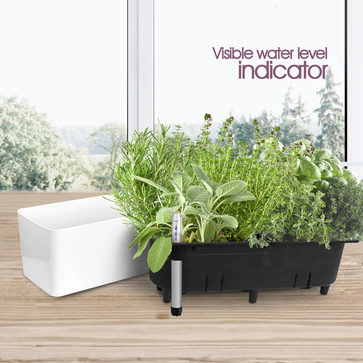 GrowLED Rectangle Self Watering Window Box Planter for Indoor Plants, White(15.8"x5.2"x5.2")