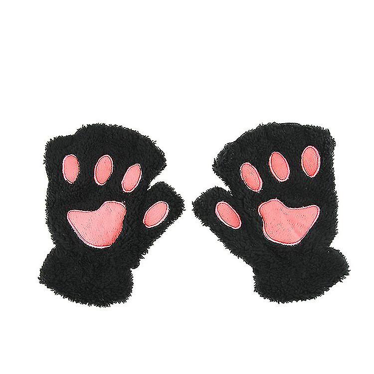 Cute Cat Kitten Paw Fingerless Faux Fur Plush Gloves For Girls Women