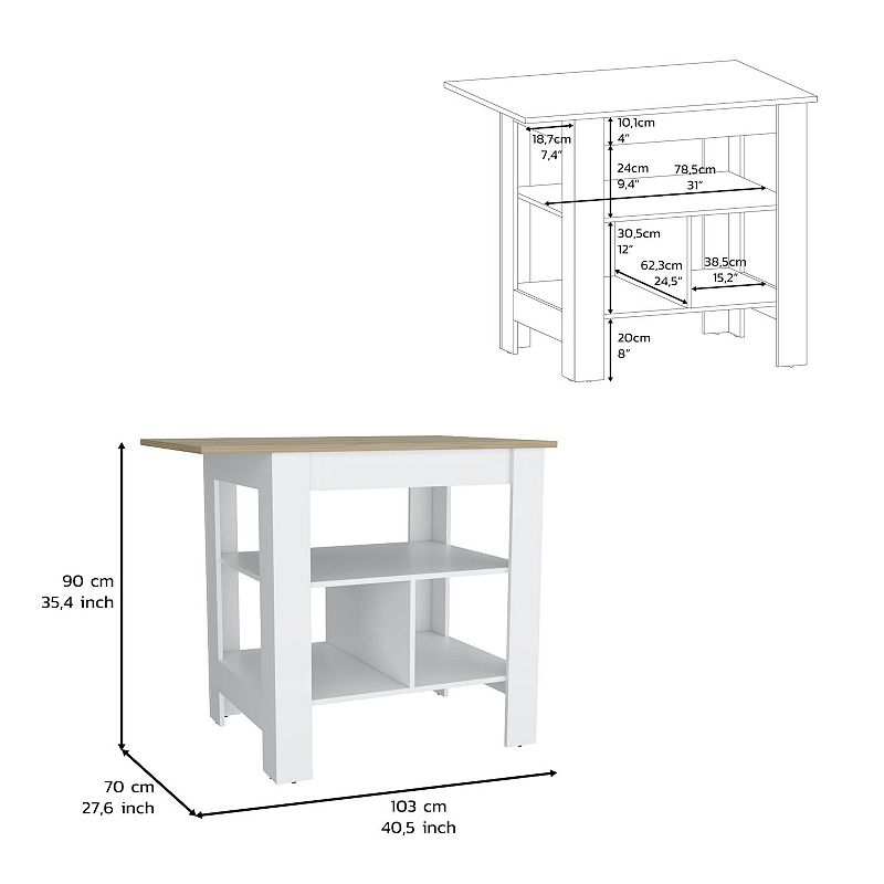 DEPOT E-SHOP Finley Kitchen Island with Counter Space， White / Macadamia