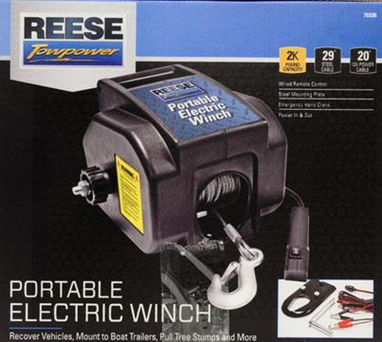 Reese Towpower Portable Electric Winch， Steel Cable， Black