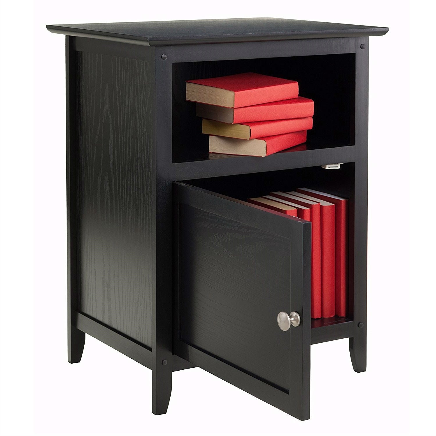 Black Shaker Style End Table Nighstand with Shelf - 15