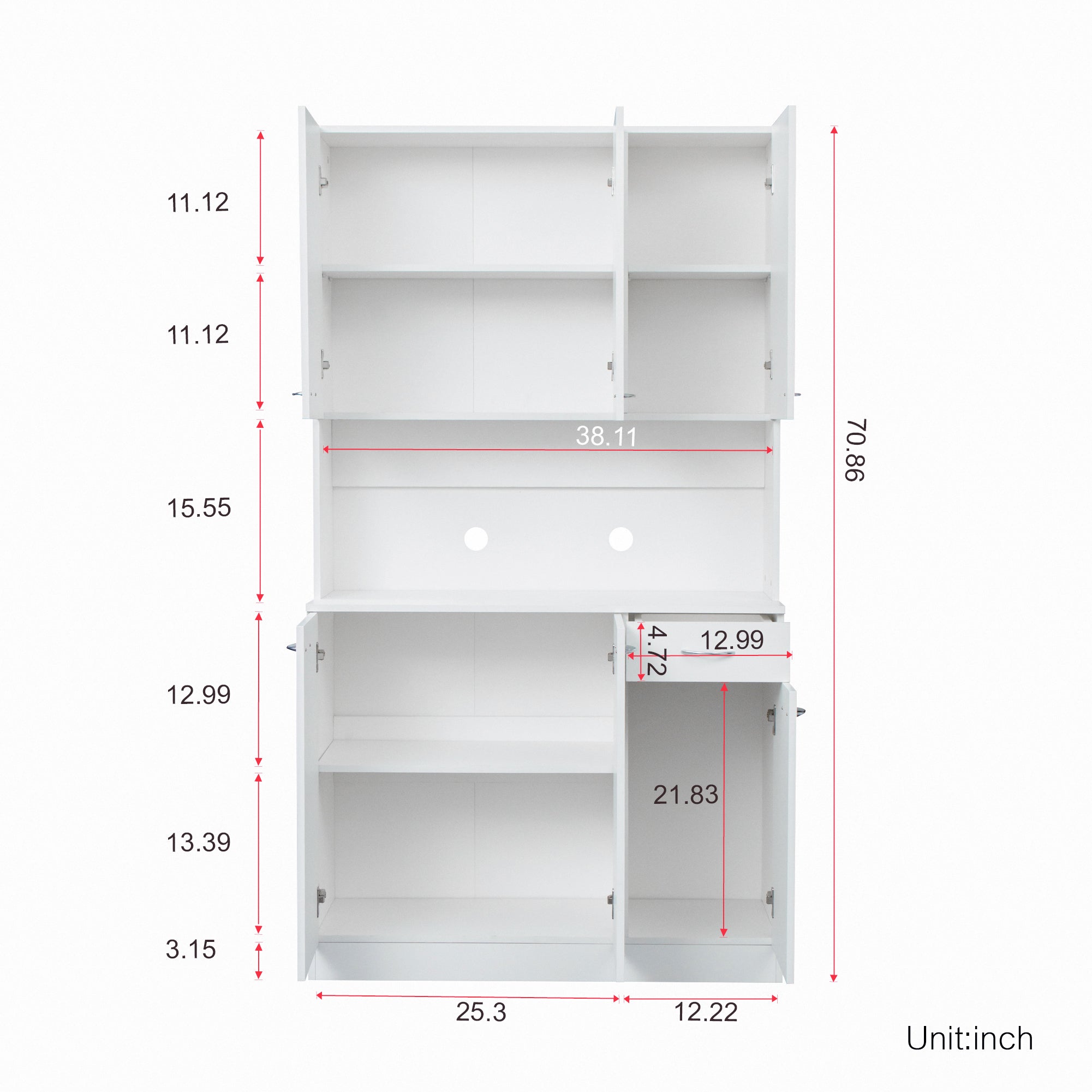 AOMBOO Tall Wardrobe Kitchen Cabinet Wood Kitchen Pantry Storage with Drawer Shelves, White