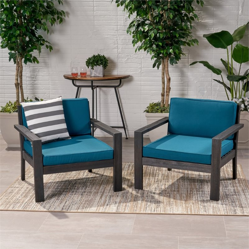 Noble House Santa Ana Outdoor Wood Club Chair in Light Gray and Cream (Set of 2)   Contemporary   Outdoor Lounge Chairs   by Homesquare  Houzz